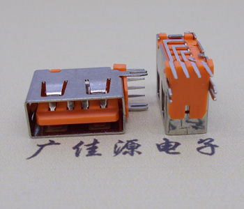 漳州USB 短体10.0接口 侧插4p母座 橙色胶芯鱼叉脚直边