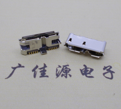 漳州 双接口micro usb3.0母座有卷边10pin三个固定脚插板